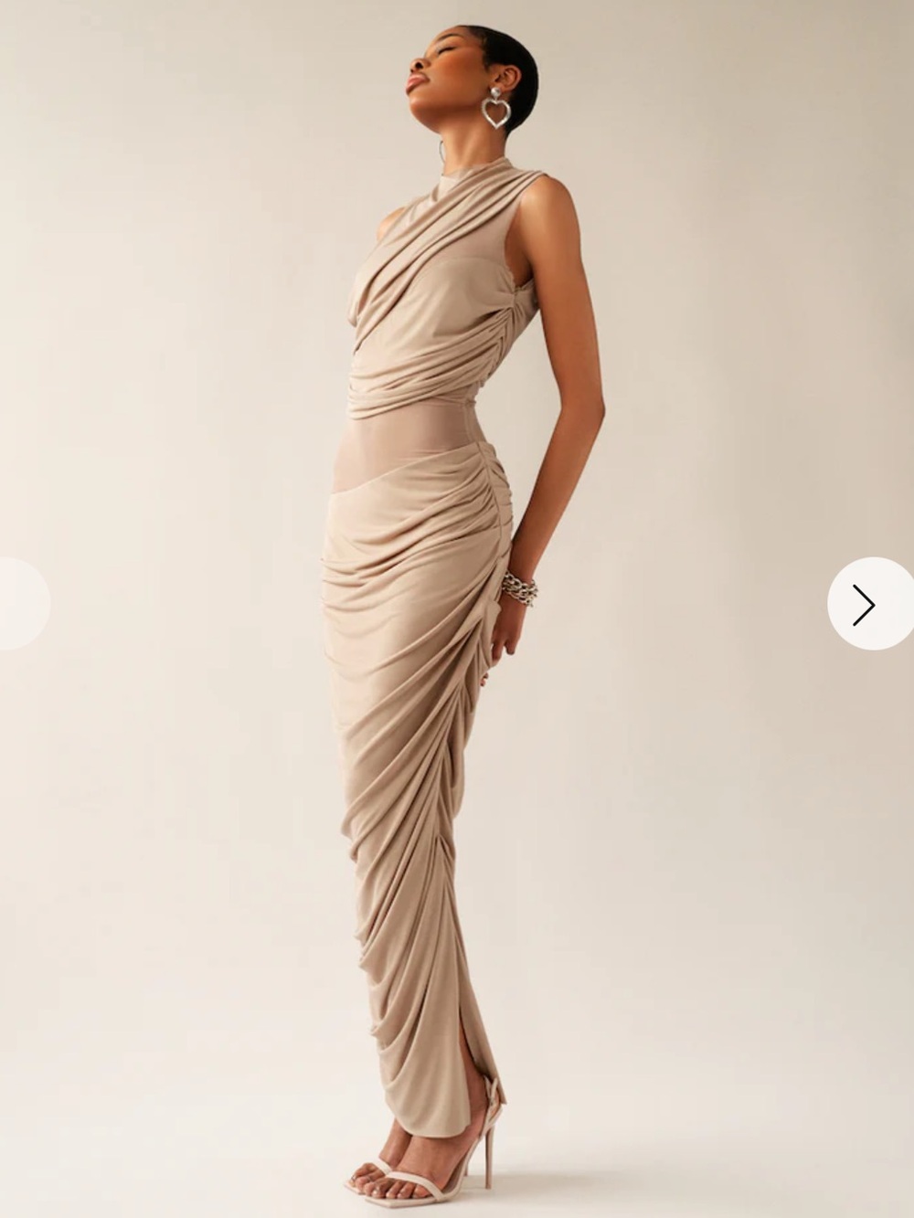Asymmetric Tan Draped Maxi Dress